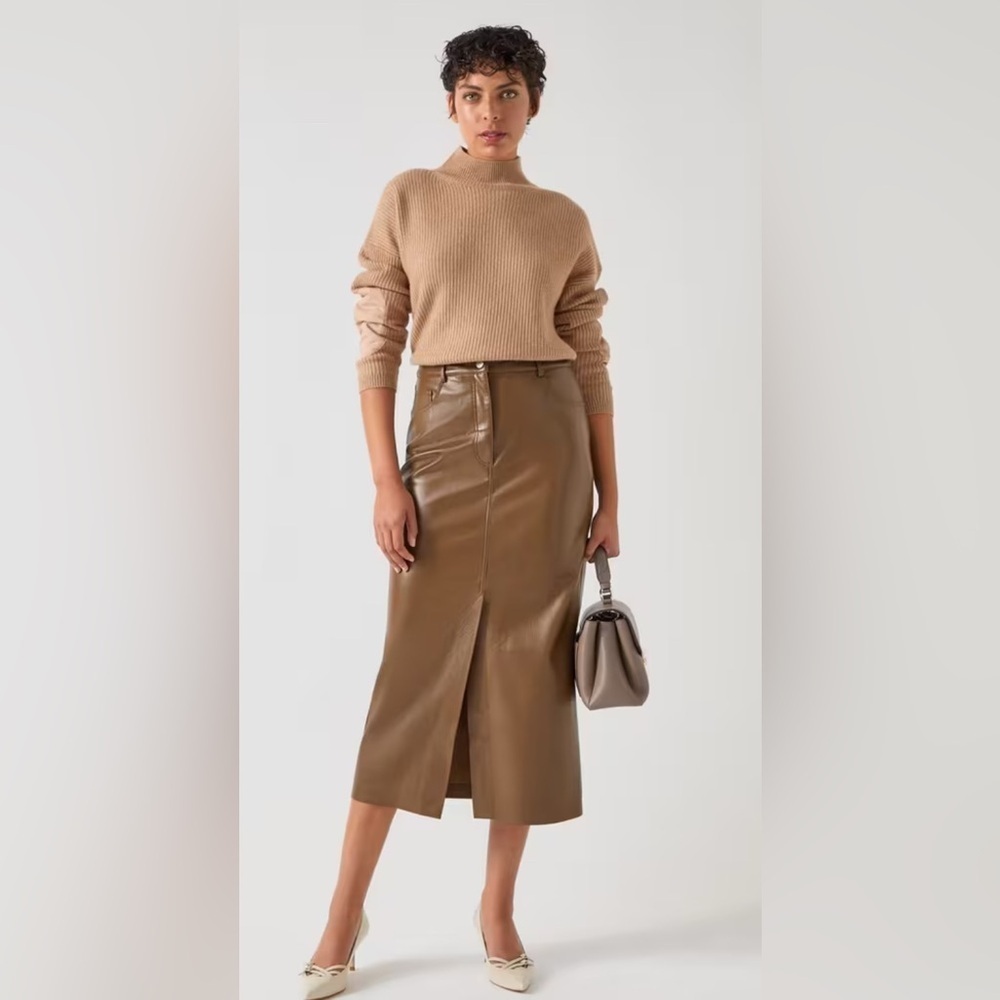 LK Bennett London Hardy Brown Faux Leather Pencil Skirt sz 10
